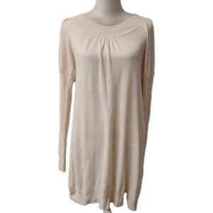 Aqua Women's Sweater Dress Size Large Ivory Long Sleeve Knit Tunic Puff Shoulder